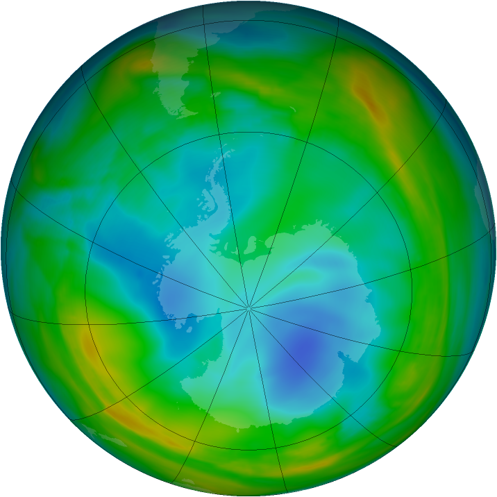 Antarctic ozone map for 14 July 2005